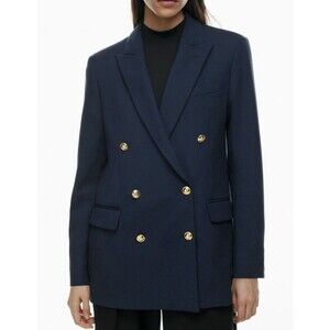 NWT Aritzia Babaton Status Blazer Navy Blue Gold Button Double Breasted Size S